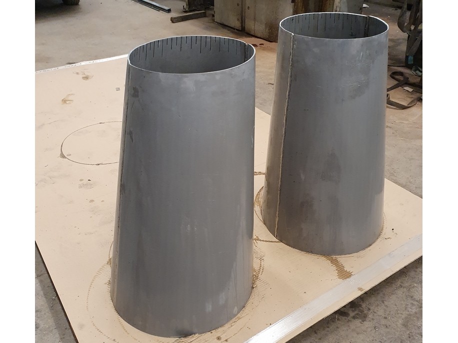 Tronc de cônes obliques réalisés par l'entreprise Doutres avec le logiciel de traçage MetalFox