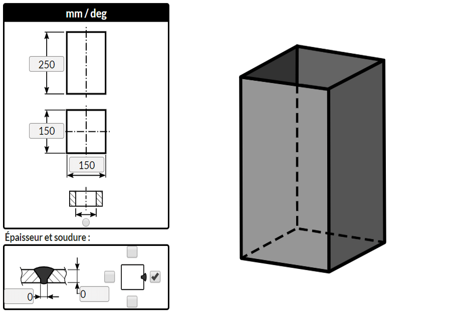 Flattening of a square duct, thin tickness, using MetalFox, the software for sheet metal workers and pipefitters.